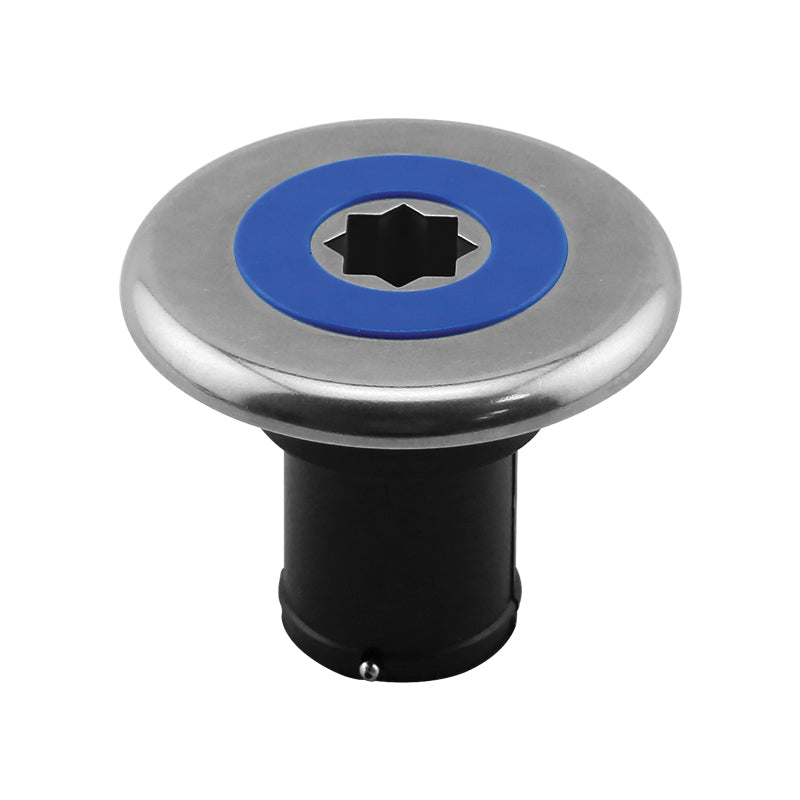 INOX Deck Filler Ø2'' (38 mm), with Blue Cap, for Water, Black Base Capital Survival Limited