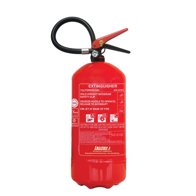 LALIZAS Fire Extinguisher Dry Powder, 9kg, Stored Pressure w/wall bracket, MED (EN,ES,HR) Capital Survival Limited