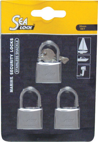 Set of 3 Padlocks, SeaLock, 30mm, w/ joint key Capital Survival Limited